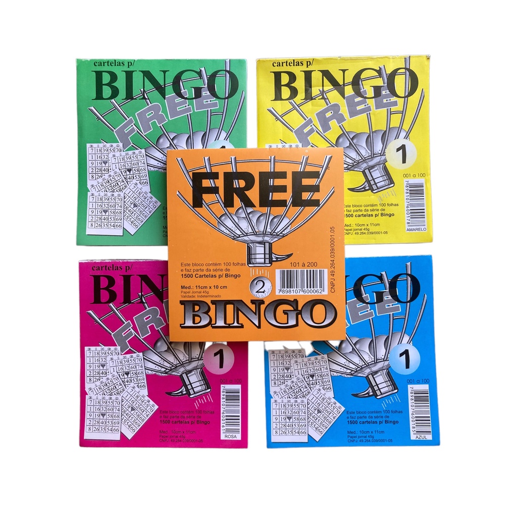 Kit 5 Blocos de Bingo Cartela Coloridas - total 500 folhas 10x11cm em Oferta na Shopee