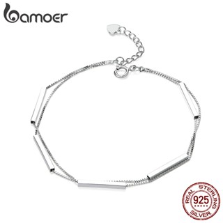 Pulseira Bamoer 925 Silver Sterling Ajustável Geometria Simples Moda Jóias Para Mulheres