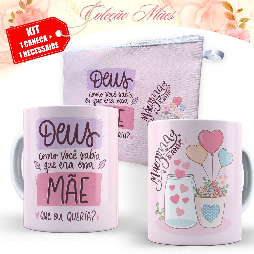 Presente Dia das Mães - Necessaire + Caneca Dia das Maes - Kit Lembrancinha 1170