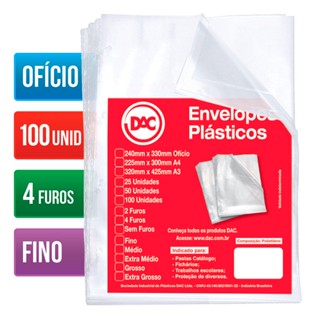 Envelope plástico ofício 0.06 4 furos 5070 Pct 100 unid Dac