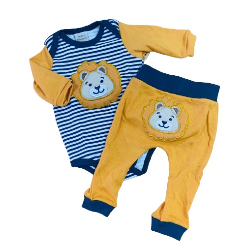 Roupa Body Manga Longa Listrado Bebê Calça Estampada Leão Inverno Estiloso Confortável Korte Rekorte