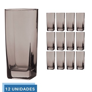 12 Copos Bali Quadrado 320ml Colorido Mesa Lindo Luxo Cinza