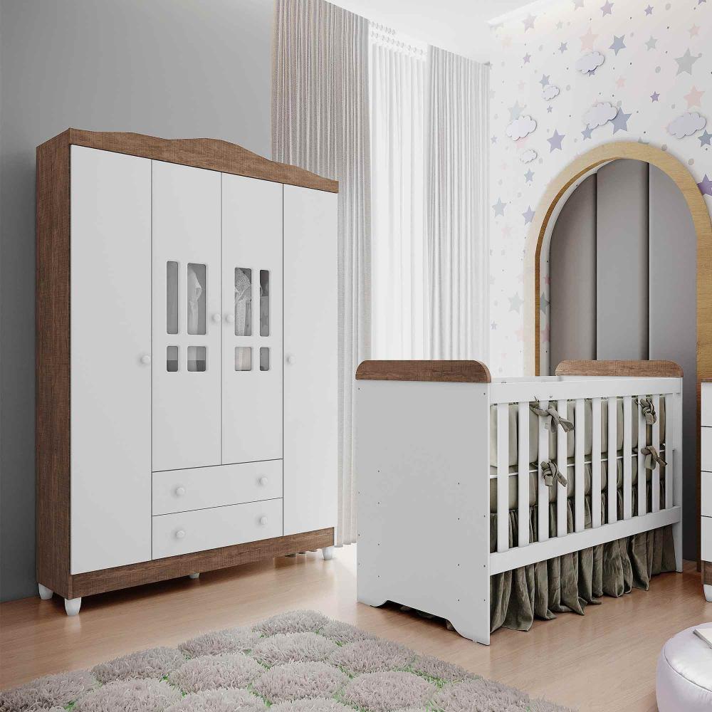 Quarto de Bebê Berço 3 em 1 Gabrielle Guarda Roupa 4 Portas Infantil Branco Amadeirado Carolina Baby em Oferta na Shopee