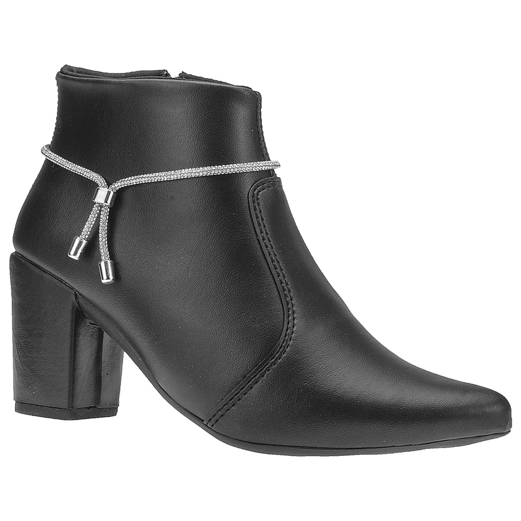 Bota Coturno Feminina Salto Bloco Bico Fino Strass Western - Women Shoes