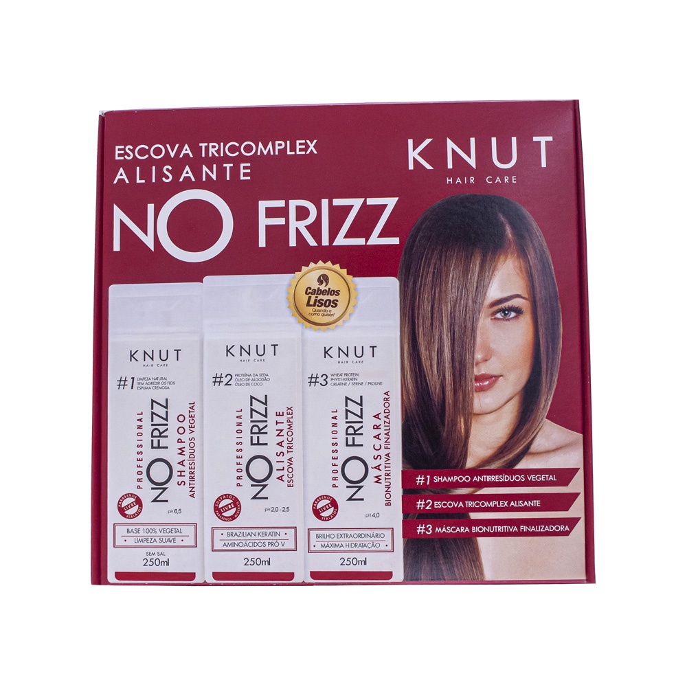 KIT NoFrizz Escova Progressiva Tricomplex Alisante KNUT (3 Produtos em 01)