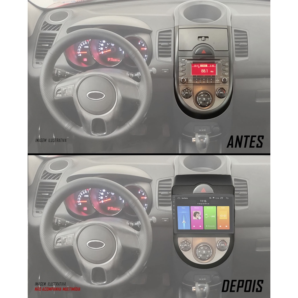 Moldura Painel 2 Din 9" Polegadas Kia Soul 2009 até 2011 Grafite — imagem 2 de 2