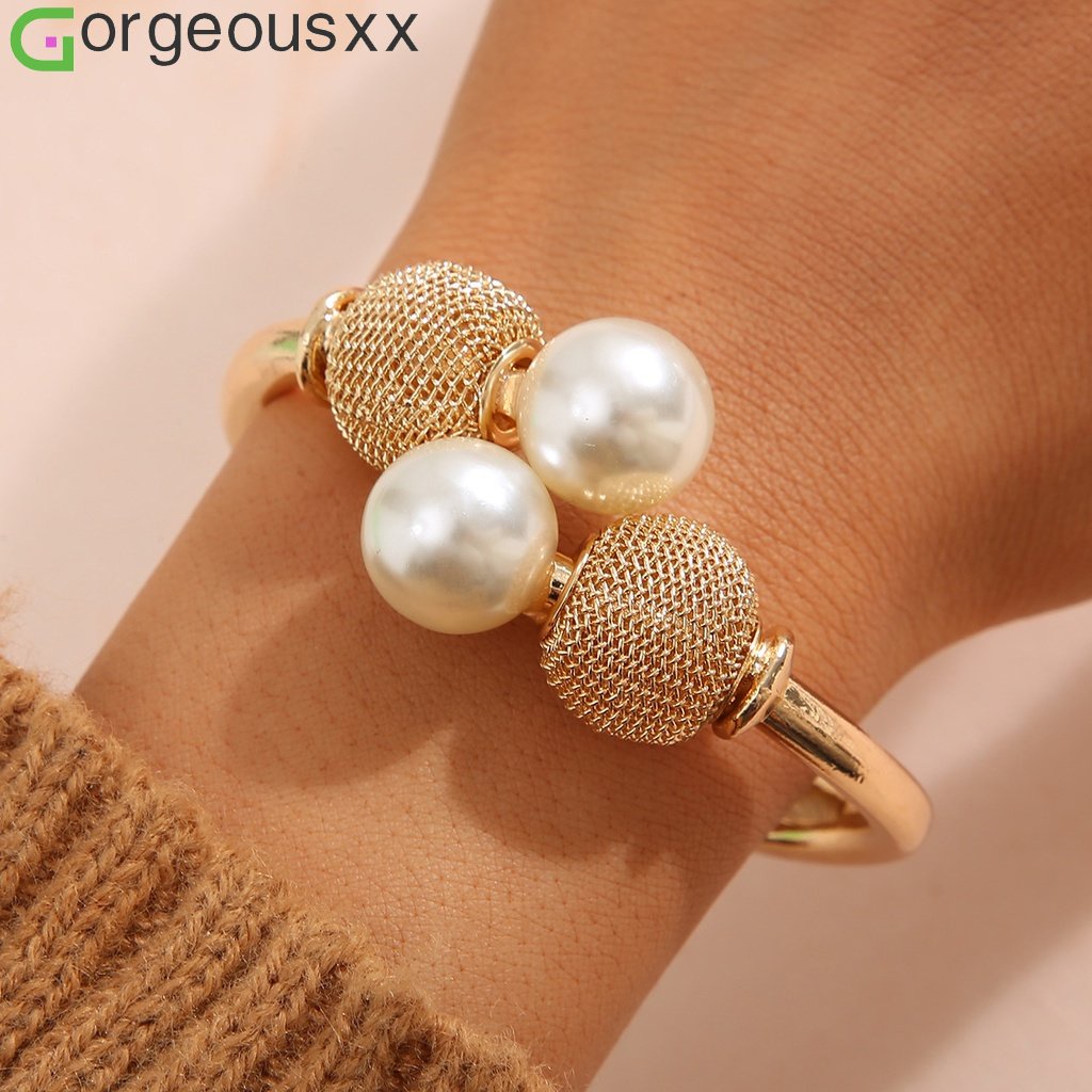 Personalidade Style Exagerada Bolas De Ouro Pérola Exageradas Bangle for Women Retro Opening Bracelets Jóias Acessórios