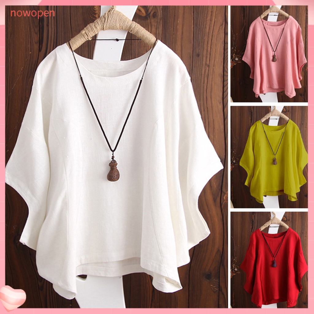 [NP] Blusa Feminina De Manga De Asa De Morcego O-Neck Loose Fit Women Cor Sólida Pullover Top Vestuário Feminino
