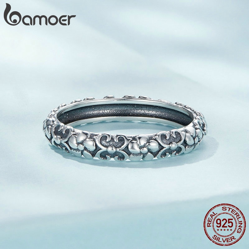 Detalhes do Bamoer Retro 925 Silver Sterling Ins Simple Design Ring Presentes Para Jóias De Moda Feminina