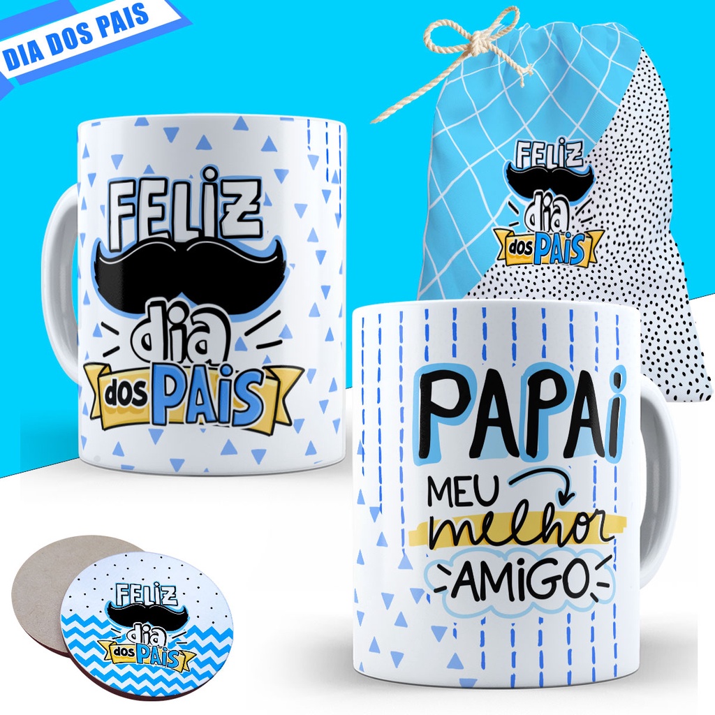 Caneca Dia dos Pais Lembrancinha Padrasto Pai Presente Personalizado Avô Avo Porcelana Cesta Saquinho e Porta Copo