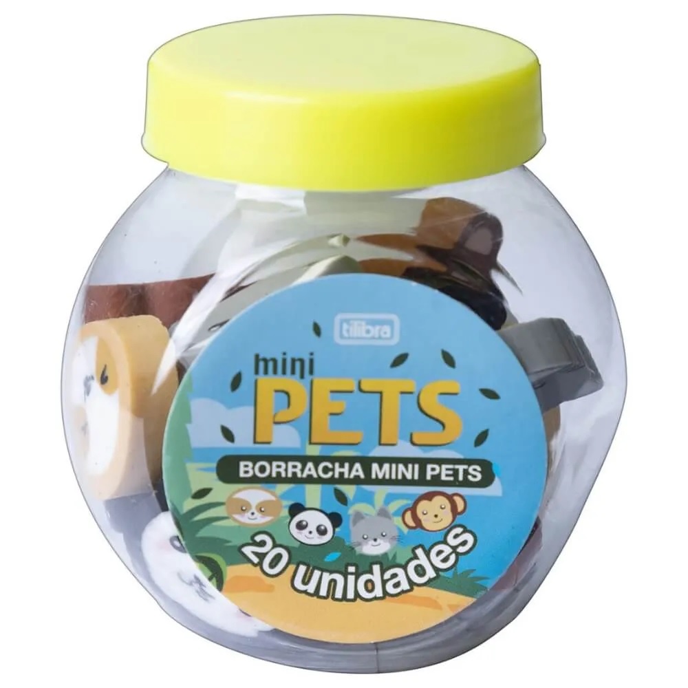 Borracha Mini Pets Pote com 20 Unidades TILIBRA em Oferta na Shopee