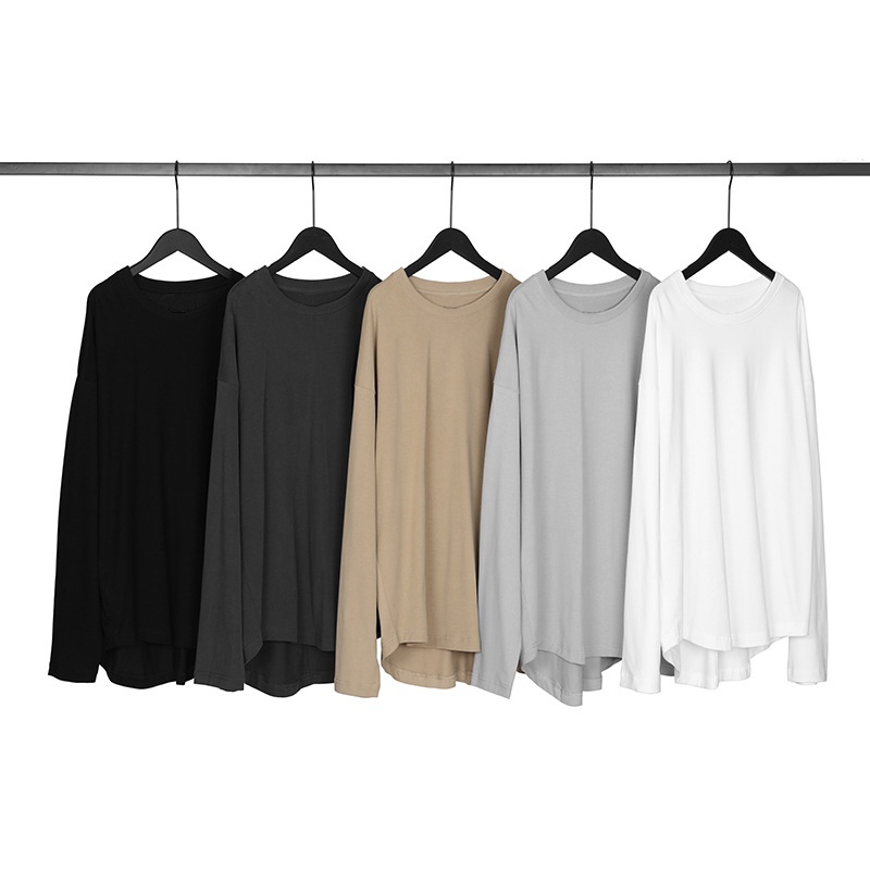 Camiseta Masculina Estendida Longline Hip Hop Camisetas Masculinas Outono Manga Longa Swag Hem Roupas Primavera Cor Sóli