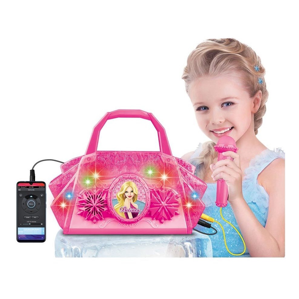 Microfone Menina Bolsa Brinquedo Infantil Caixa Som Luz Rosa