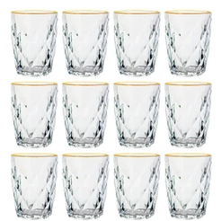 Jogo De Copos De Vidro Diamond Fio De Ouro 270ml 12 Peças - Lyor