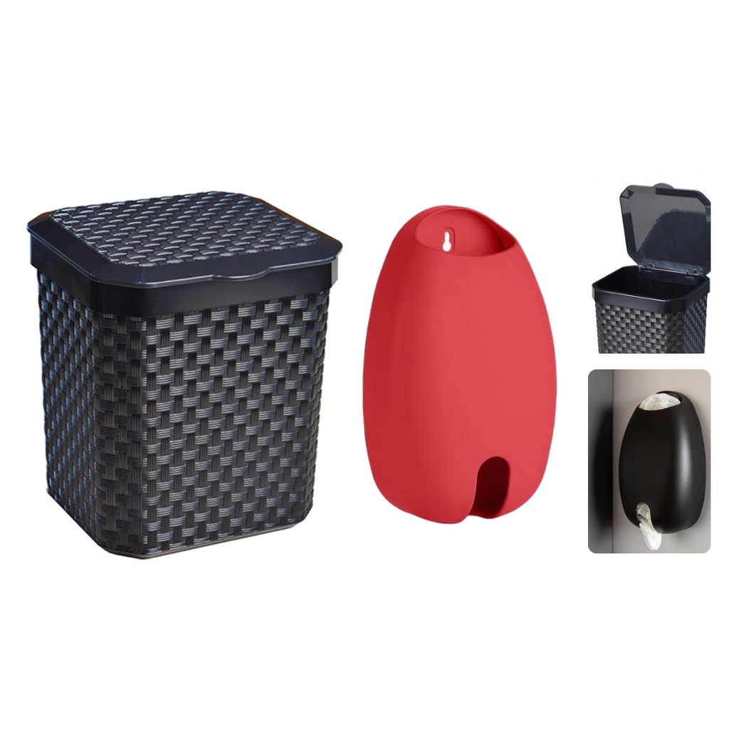 Kit Lixeira 5 litros Com Tampa Com Dispenser Para Sacolas Cozinha Banheiro Porta Sacolas Organização