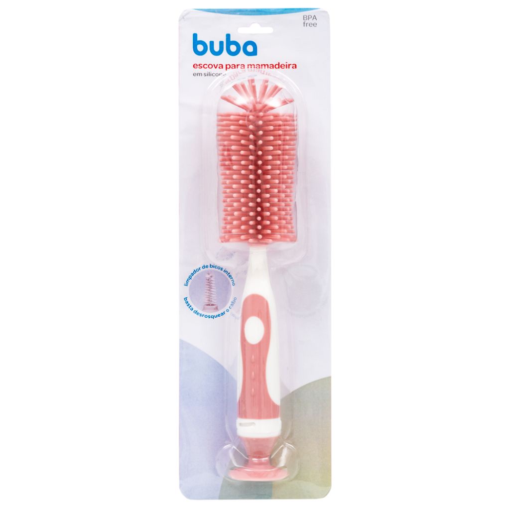 Escova de Lavar Mamadeira Cerdas Silicone Rosa Limpador de Bicos 16274 Buba