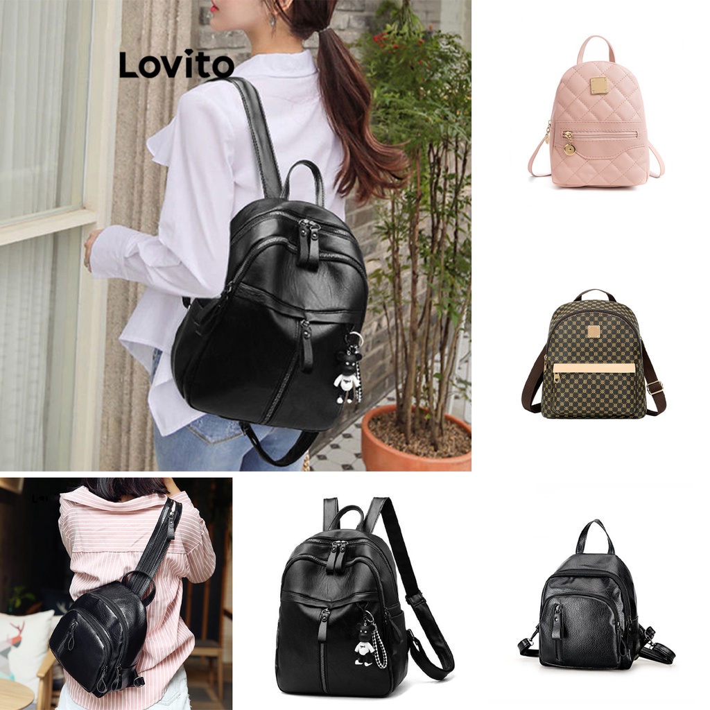 Lovito Mochila Casual De Alta Capacidade Com Zíper Simples Para Mulheres LNA09180