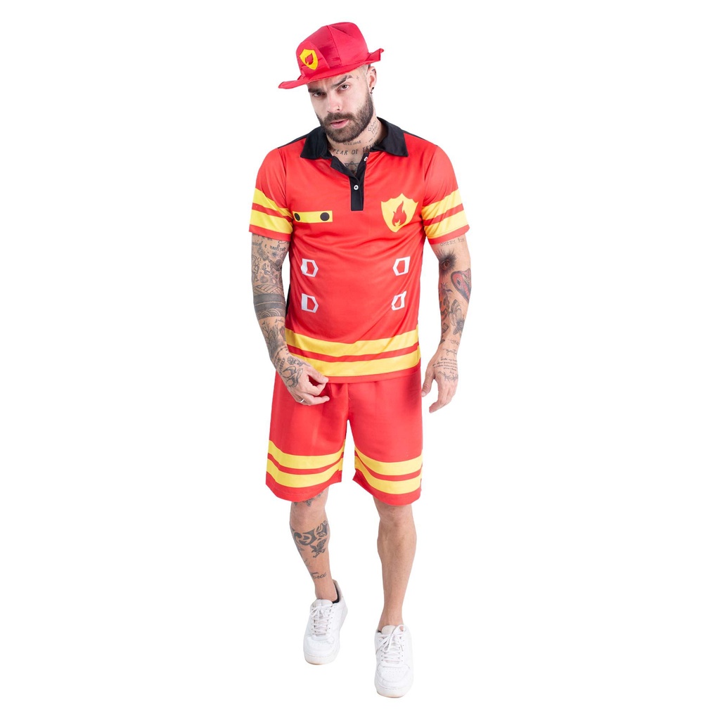 Fantasia de Bombeiro Adulto Masculino Com Chapéu em Oferta na Shopee