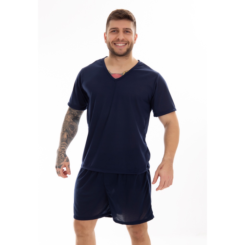 Pijamas Gola V Masculino Fechado Conjunto Curto AQN SPORT