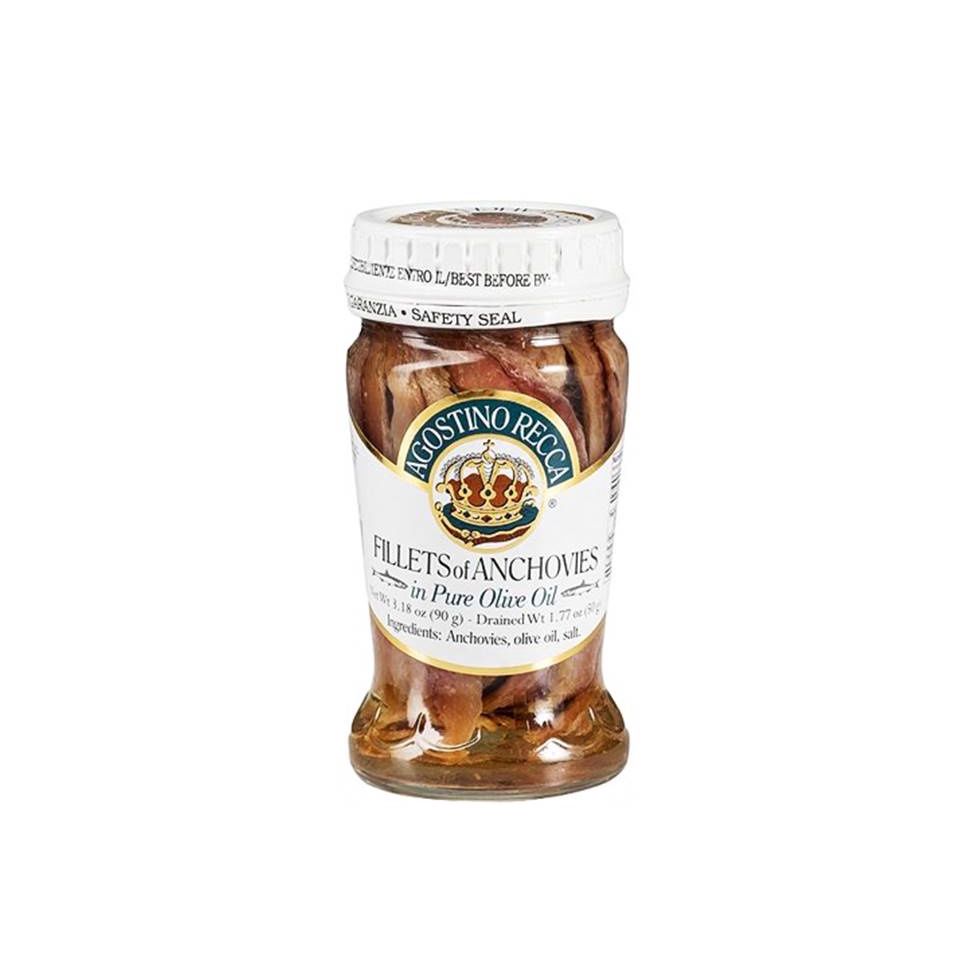 Filé de anchova alici italiano em azeite Agostino Recca vidro 90g