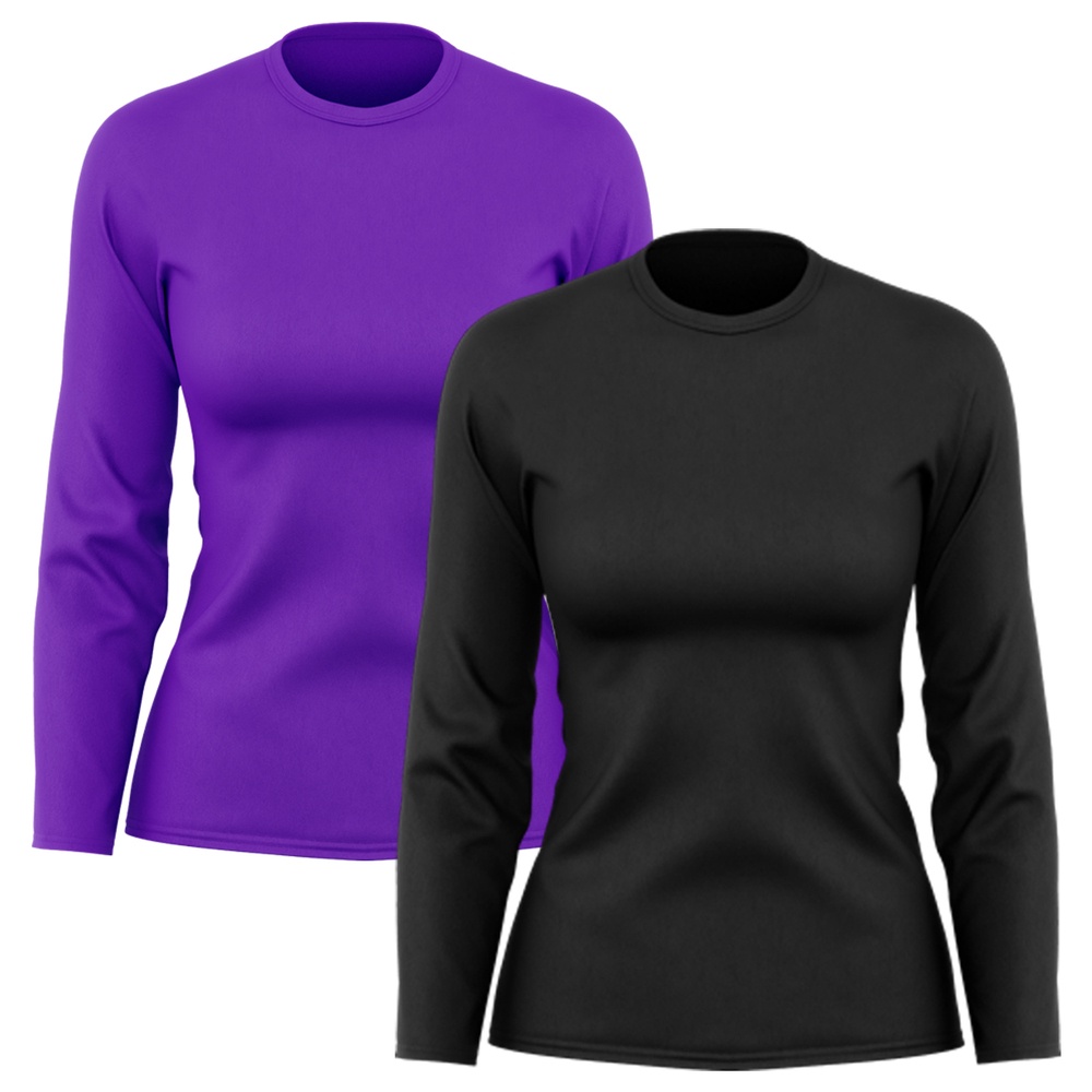 Kit 2 Camisetas Feminina Manga Longa Dry Fit Básica Lisa Proteção Solar UV Térmica Blusa Academia Esporte Praia