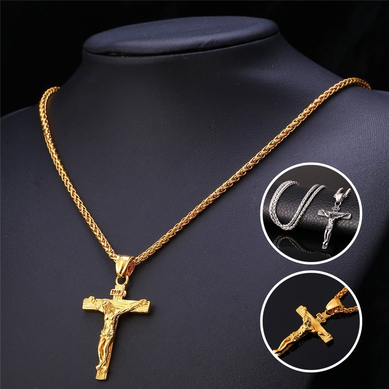 Colar Masculino, Colar com Cruz de Jesus para a Páscoa, Colar de Ouro para Mulheres e Homens