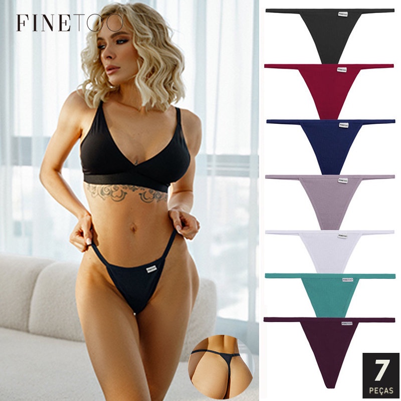 FINETOO 7pçs/Conjunto Lingerie Feminina Sexy De Algodão Flexível Confortável Fio Dental M-XL / em Oferta na Shopee