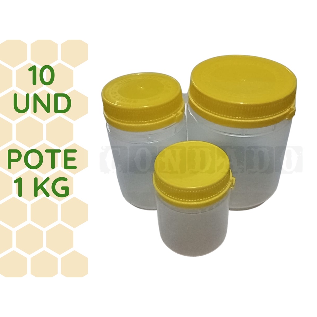 Kit 10un Pote Mel Plástico Alimentício 1 kg Com Tampa Lacre Rosca Recipiente Para Armazenar Mantimento Mel Cereais em Oferta na Shopee