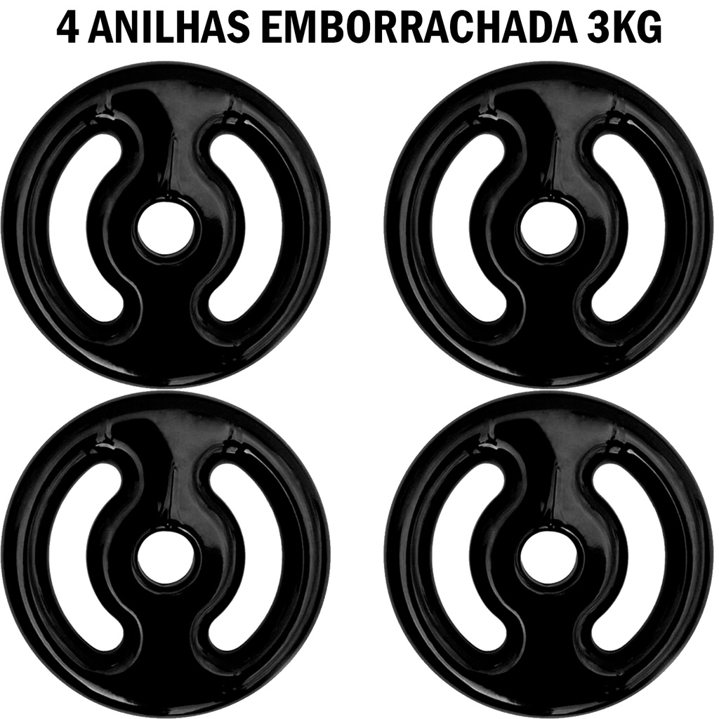 Kit Treino Funcional Fitness em Casa Corda + 4 Anilhas Emborrachada  P/ Academia  Peso 3kg