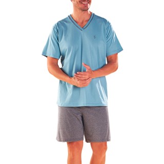 Pijama Manga Curta Bermuda Meia Malha Adulto Cós Elástico Pzama