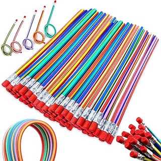 40PCS Bendy Fun Pencils for Kids , Magic Bendable Flexible Colorful Stripe Soft Rubber Com Apagadores Para Presentes De Sala De Aula , Goodie Bag Fillers , Back to School Supplies em Oferta na Shopee