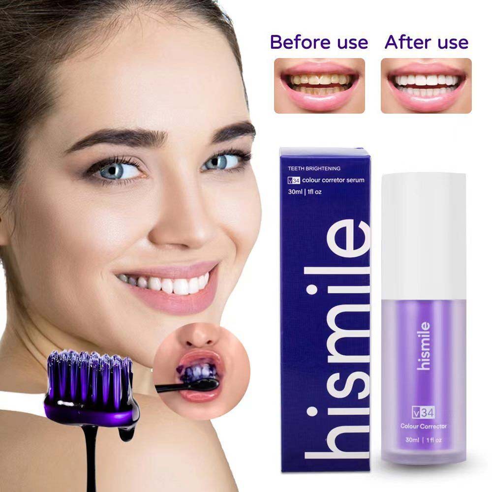 30ML Hismile V34 Tooth Whitening Mousse Purple Toothpaste Cleansing and Dissolving Stains, Fresh Breath