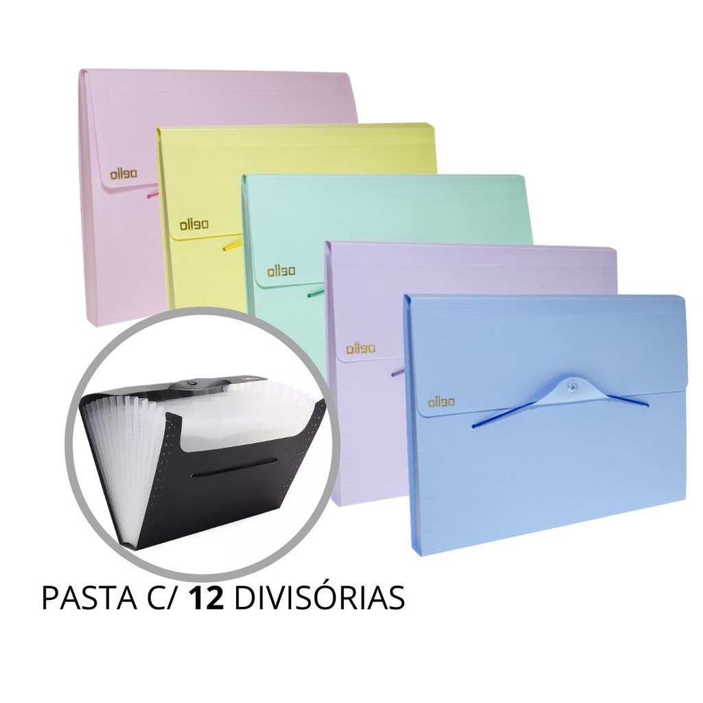 Kit 5 Pasta Sanfonada 12 Divisórias A4 330x245mm - Dello