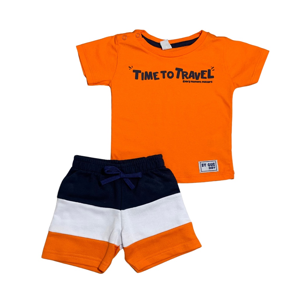 Conjunto Bebe Masculino Camiseta Malha Botao Ombro Bermuda Moletinho Tres Cores PmG