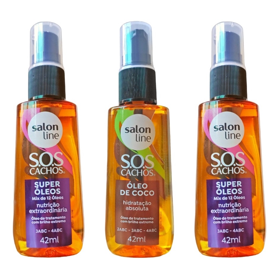 Kit Com 02 Oleos Salon Line Super Oleos Mix de oleos 42ml + 01 oleo sos cachos coco