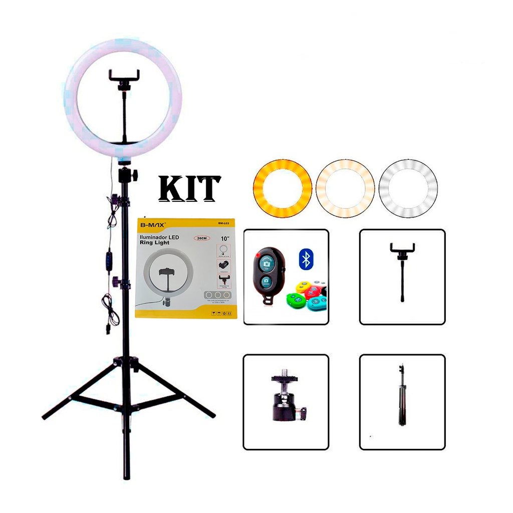 Ring light 10 polegadas Iluminador Completo com Tripe 2,10m Ring light celular high light