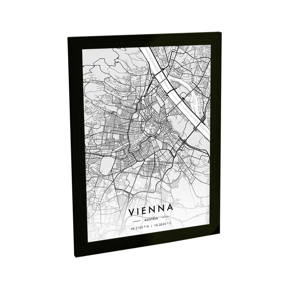 Quadro Decorativo A4 Viena Áustria Mapa Pb Viagem Turismo