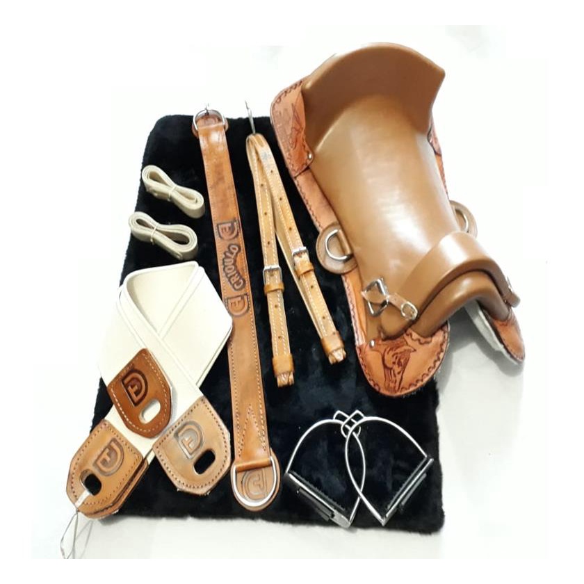 Montaria Sela Freio Ouro Cavalo Laco Comprido Jm36