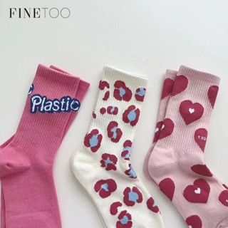 FINETOO Meias De Amor Femininas Morango Rosa Tubo Médio Moda Versátil Fofa Ins