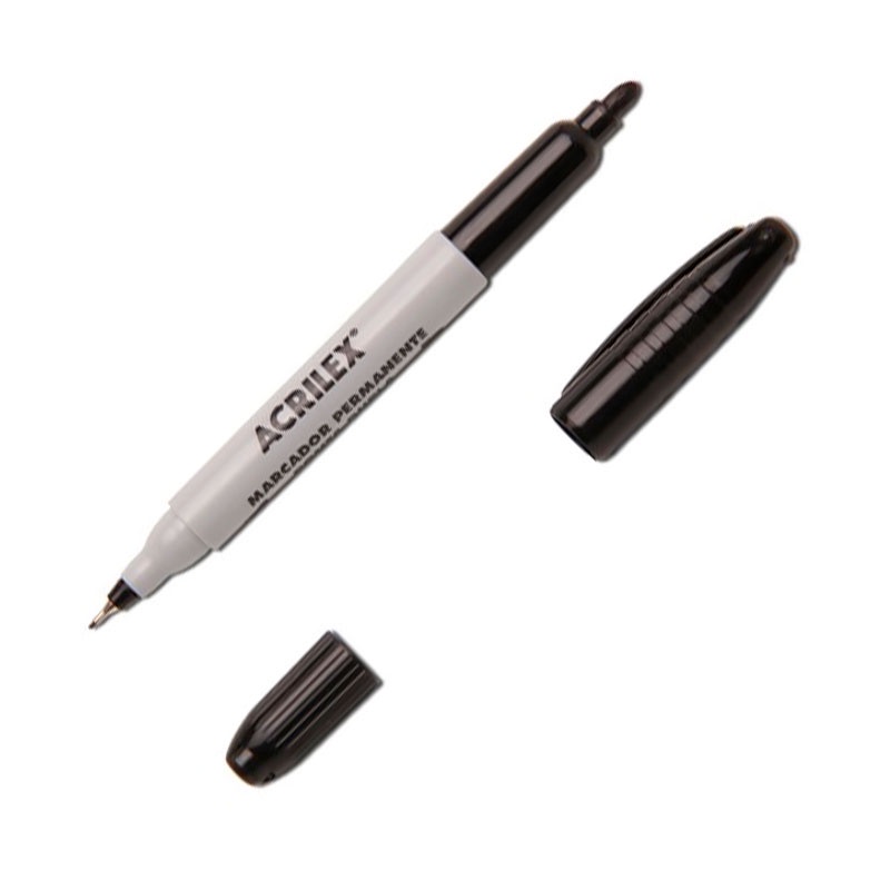 Pincel marcador permanente ponta dupla Preta Acrilex - Stationery