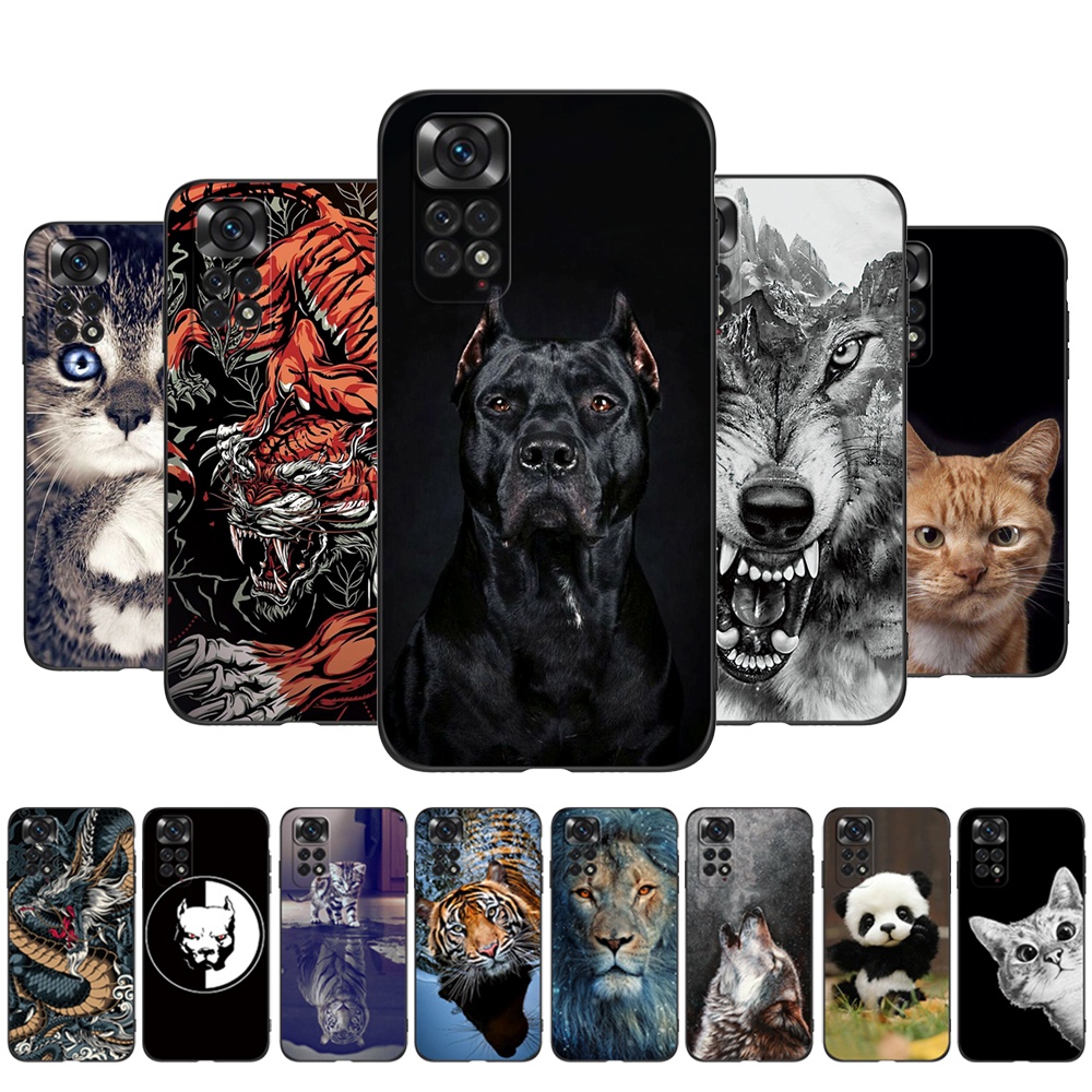 Para Xiaomi Redmi Nota 11 4G/11S 4G Caixa Global Capa Traseira Do Telefone Preta tpu Dragão Cão Leão Lobo Tigre aa em Oferta na Shopee