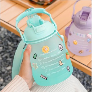 Garrafa Água Suco 1,5 Litros Infantil Tie Dye Completa Canudo Adesivos + Alça
