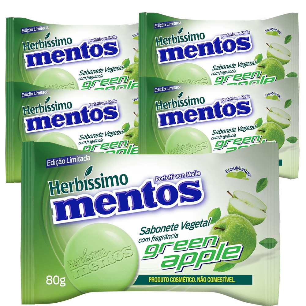 Kit 5 unid -  Sabonete Herbíssimo Mentos Green Apple 80g