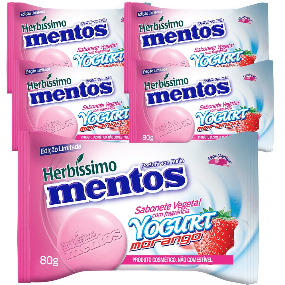 Kit Sabonete Vegetal Herbíssimo Mentos Yogurt Morango -  c/5 unidades