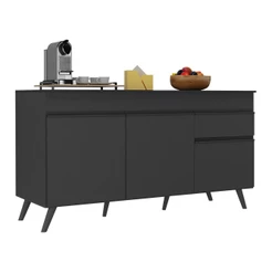 Balcão Cozinha Gabinete Pia 150 cm 3 Portas 1 Gaveta Veneza Multimóveis MP3740.895 Preto