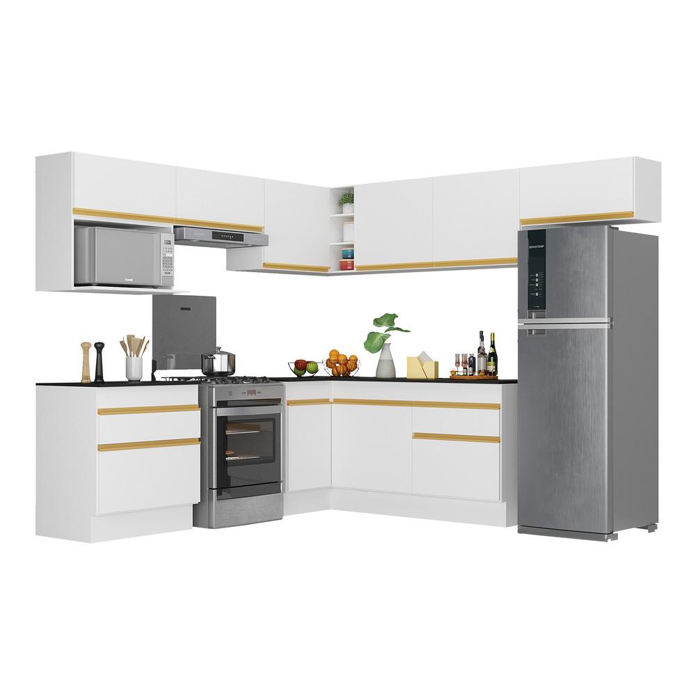 Cozinha Completa de Canto com Rodapé Veneza Multimóveis MP2106 com Armário e Balcão Branca em Oferta na Shopee