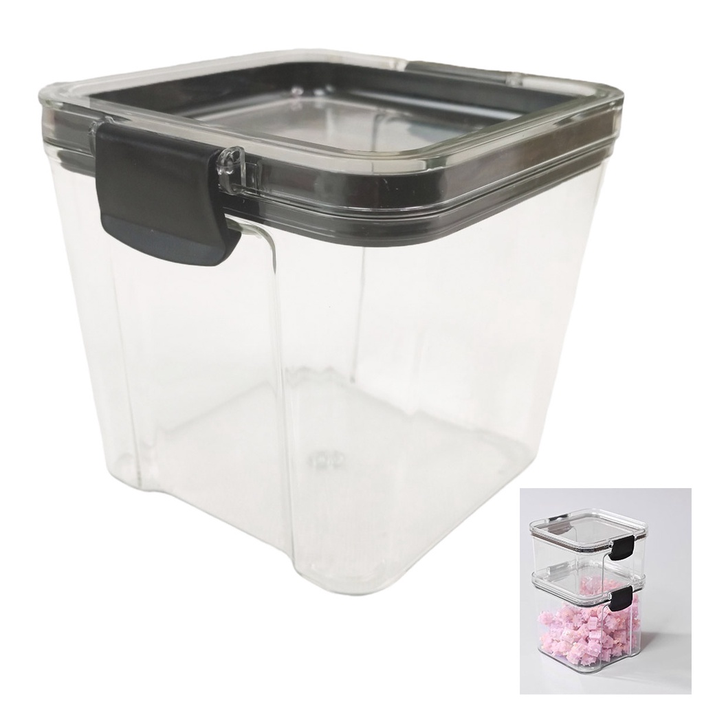 Pote Hermetico Tampa Conserva Trava Veda 700ml Acrilico Transparente Multiuso Tempero Alimento Cozinha Armario Mantimento Armazenamento Resistente Empilhavel Organizaçao
