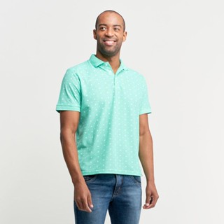 Camisa Polo Masculina Piquet Verde Estampada