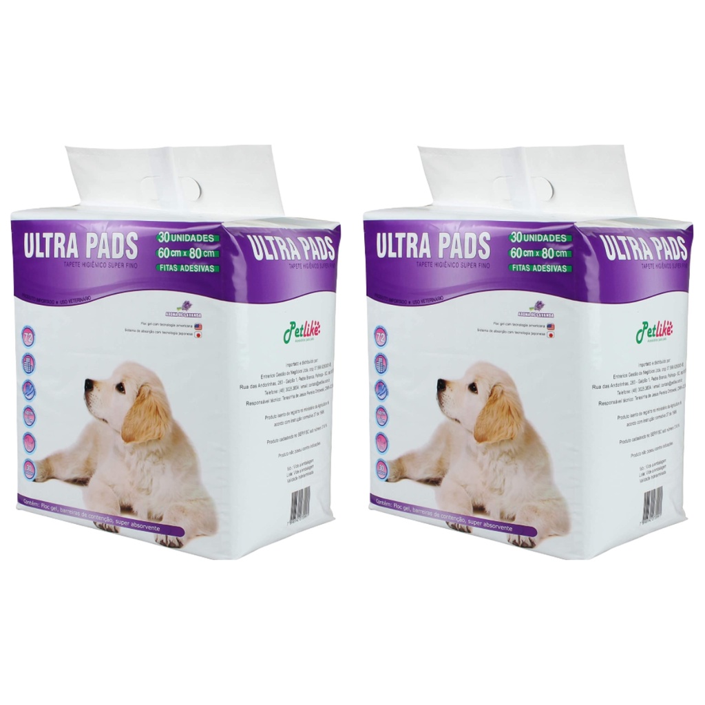 60 Unidade Tapete Higiênico Ultra Pad - KIT 60 un 80x60cm Lavanda Cães Tapete Higienico Para Cachorro