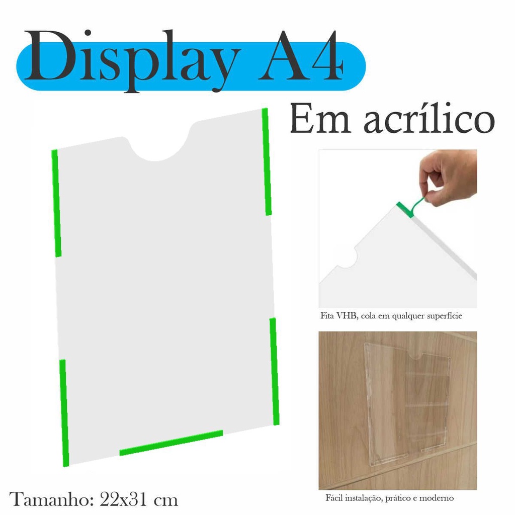 10 Display Parede Quadro Avisos Porta Folha A4 Acrílico Vert